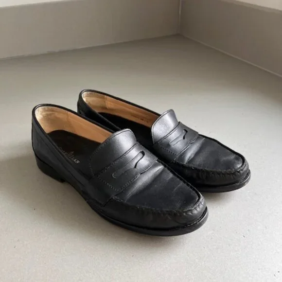 Cole Haan Women's Black Leather Classic Slip-On Penny Loafers, Size 8 - Picture 2 of 9